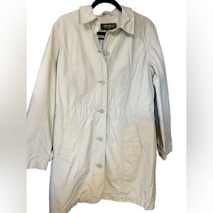Eddie Bauer Size Large Light Green Cotton Trench, lined, pockets
